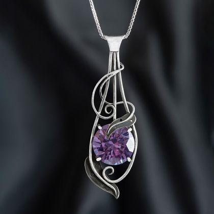Sterling Silver Twisting Vines Pendant with Large Cubic Zirconia by New Zealand Artist Don Campbell